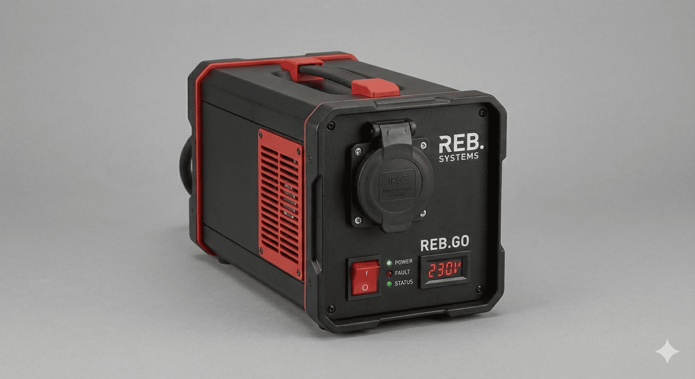 REB.GO — plug-and-play 230V mobile power inverter for off-grid agricultural machinery